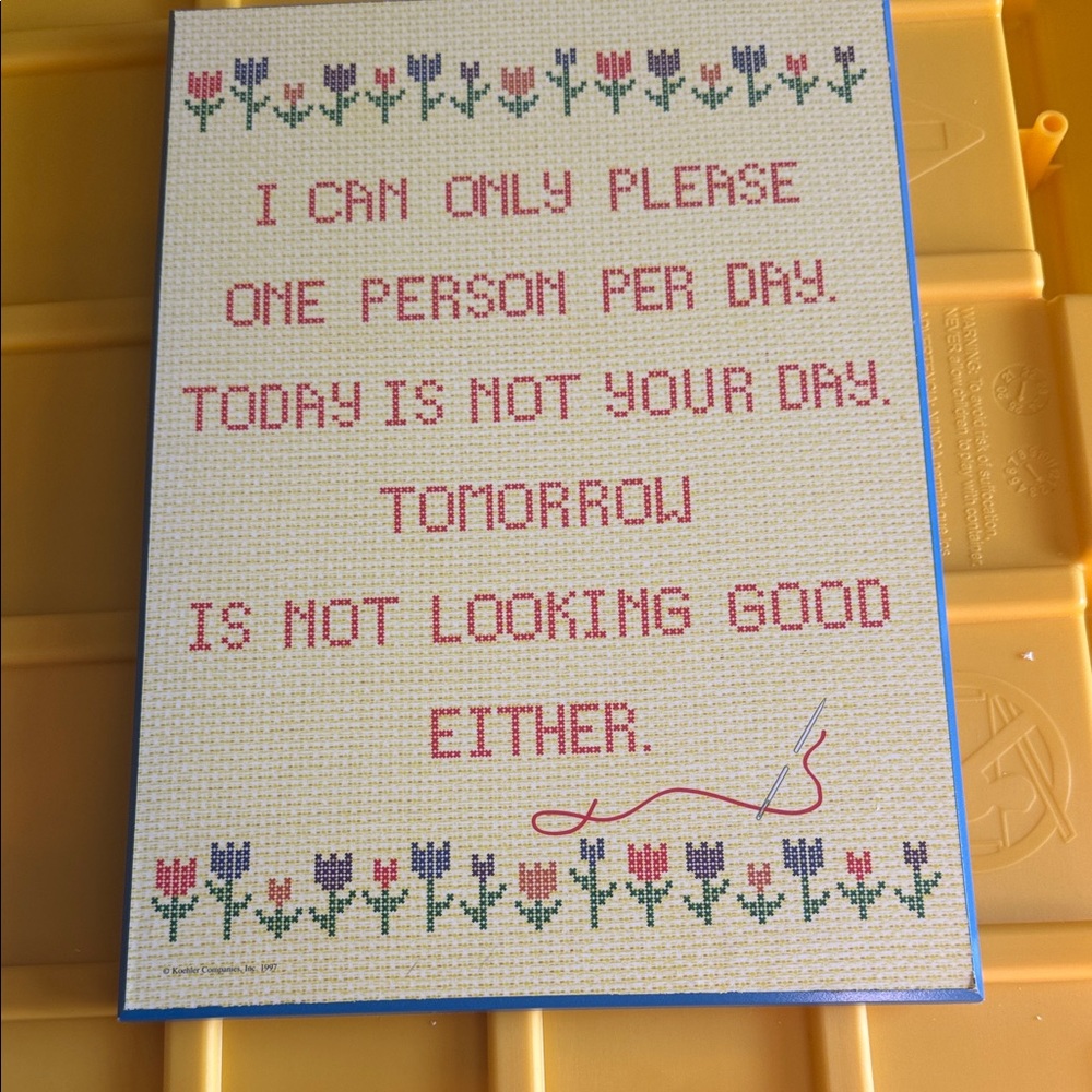 Humorous Cross-Stitch Wall Art - Pink and Blue Floral Design